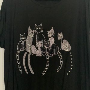 Black Tunic Shirt with stones cat design in S/M